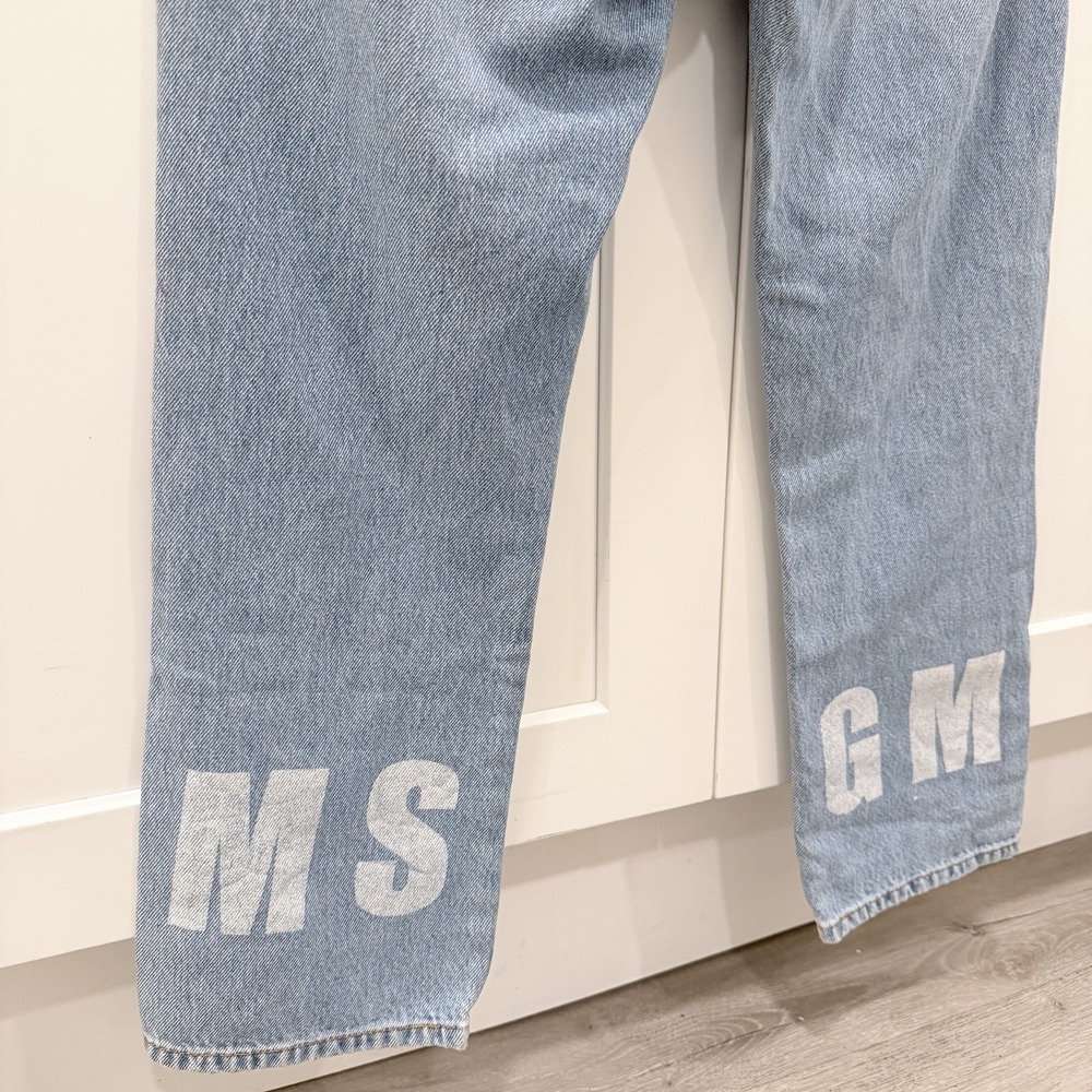 MSGM Milano Logo Print Straight Leg Jeans Light Wash Denim Size 40 Italy - Picture 8 of 15